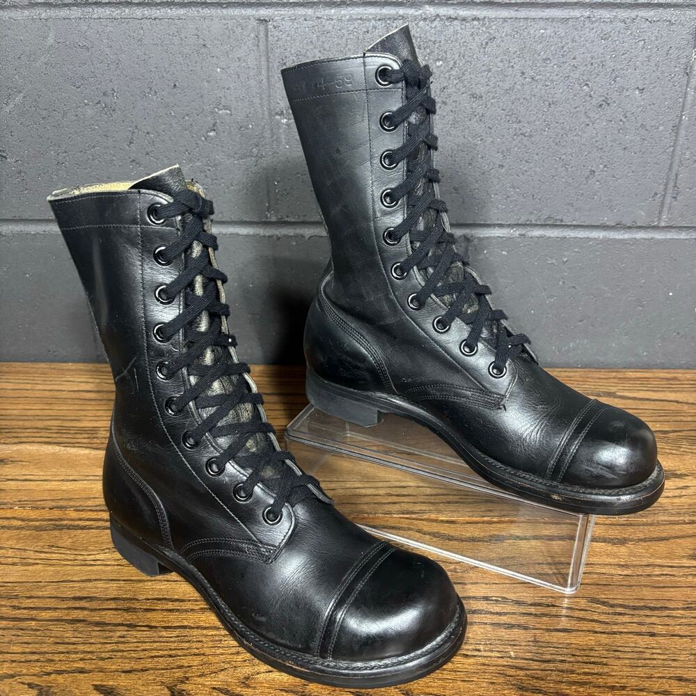 Vintage 1959 Military Combat Boots Men’s 7.5 R Black Leather Cap Toe Lace Up USA